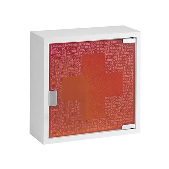 armoire à pharmacie farmor - 1 porte en métal laqué blanc et verre trempé rouge - 300 x 300 x 120 mm