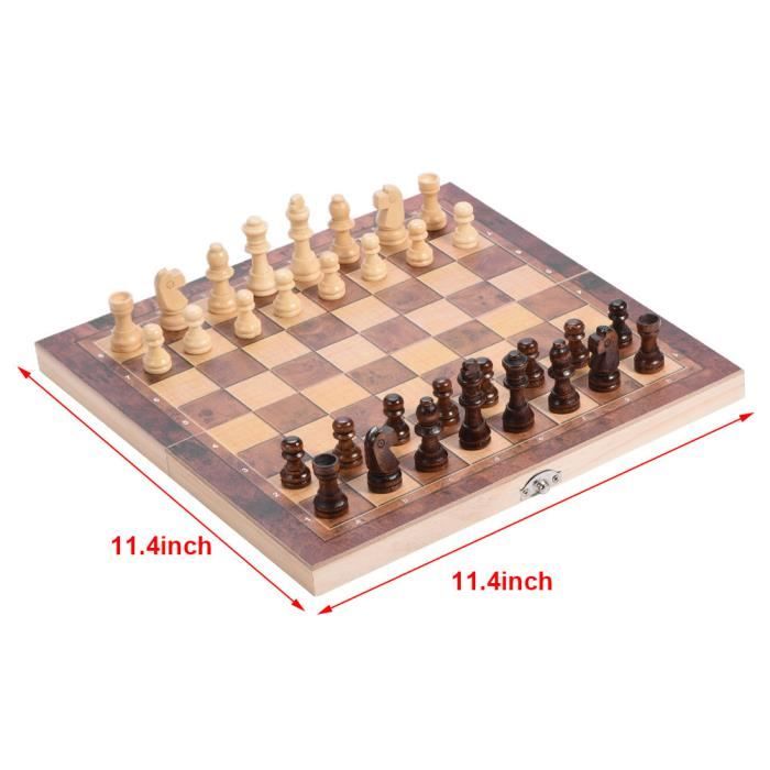 KAKMWAII Jeu d'échecs Echiquier en Bois, 3 en 1 Jeux Echec en Bois Échecs Dames Jacquet, Jeu d