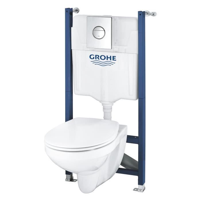 Pack Bâti support 5 en 1 GROHE 1.13 Céramique Cuvette + abattant + plaque de commande + supports muraux