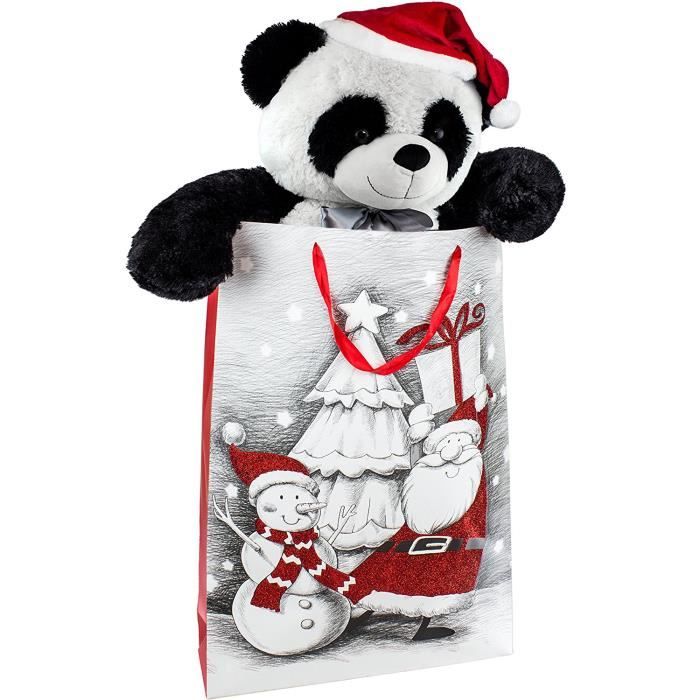 BRUBAKER XXL Panda en Peluche 100 cm avec Ruban, Casquette Noël et