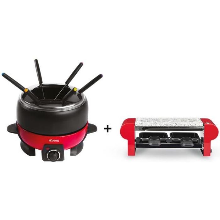 Appareil à fondue 2L et pierre/raclette - HKOENIG - ALP1800 + RP2 - Rouge - Thermostat de 25°C à 190°C