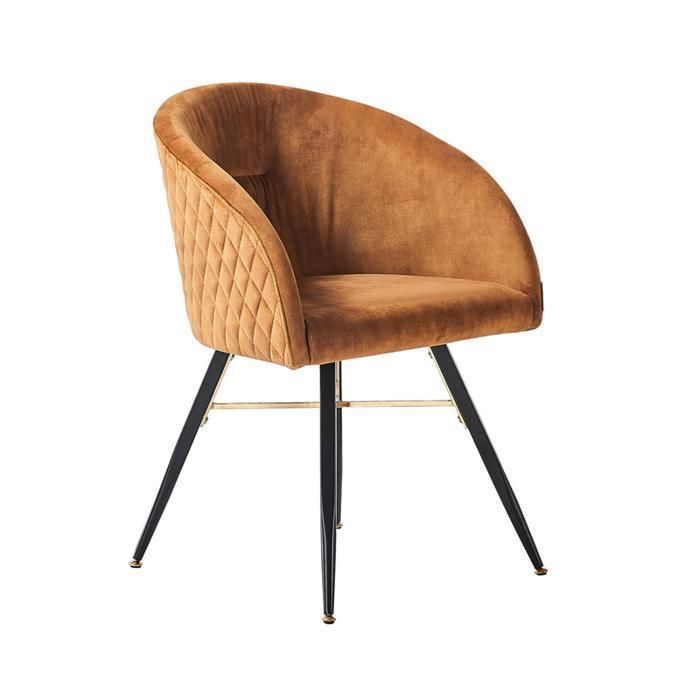 Chaises de salle à manger individuelles - Revêtement en velours beige doré - Pieds noirs et dorés - Style scandinave