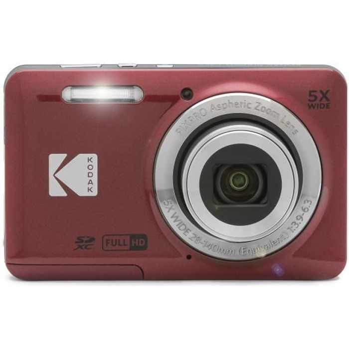 Kodak Pixpro Friendly Zoom FZ55RD Caméra digitale 16MP Zoom Optique X5 Grand Angle 28mm et Ecran LCD 2.7 pouce - Rouge