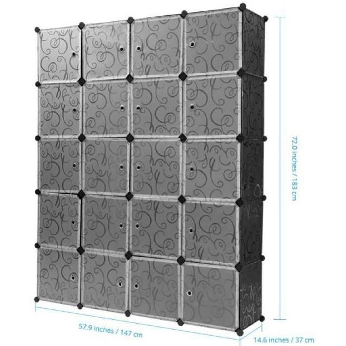 Armoire Penderie - LANGRIA - Modulable Meuble Etagères de Rangement - Noir - Contemporain - Design
