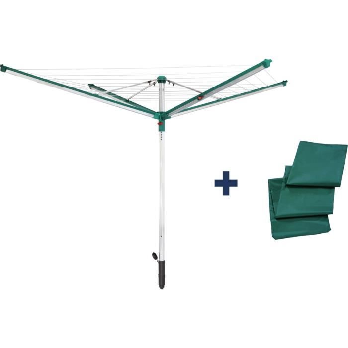 Séchoir parapluie Linomatic 500 Deluxe Cover 82007 Leifheit - Etendoir extérieur rotatif 50 mètres- 