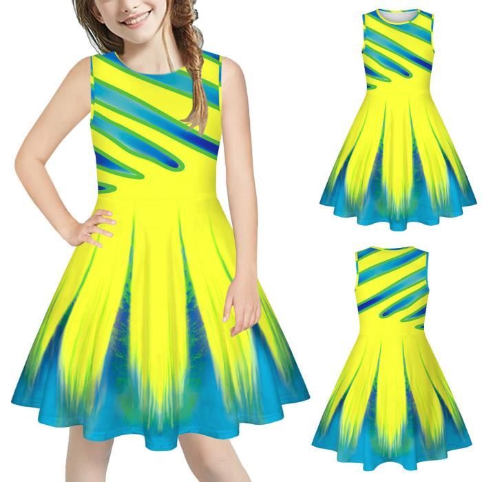 Robe D'Été Sans Manches Pour Fille 6-15 Ans - Style Trapèze, Col Rond à Motifs, Avec Poches - Pour Anniversaire, Mariage, Fête, Quotidien