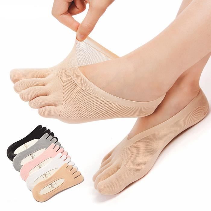 5 Paires Chaussette à Doigts Femme Chaussettes Orteils Séparés en Coton Femme Chaussette Doigt