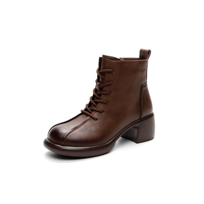 Bottines Femme Pieds Larges Hiver Imperméables - Talon Plat Confort Chaudes Style Décontracté