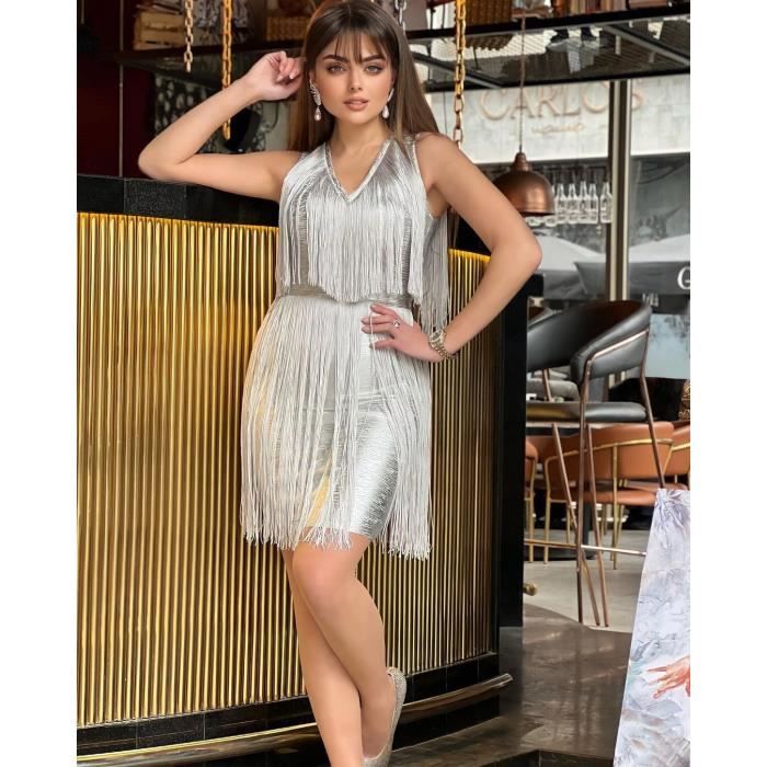 Robe De Danse Latine Sans Manches Avec Franges - Style Années 20 Vintage | Strass, Gland | Pour Spectacle, Patinage Artistique, Soirée Cocktail