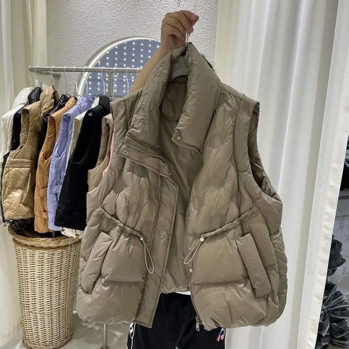 Gilet Crop Bouffant Femme Sans Manches - Col Montant - Hiver - Neuf
