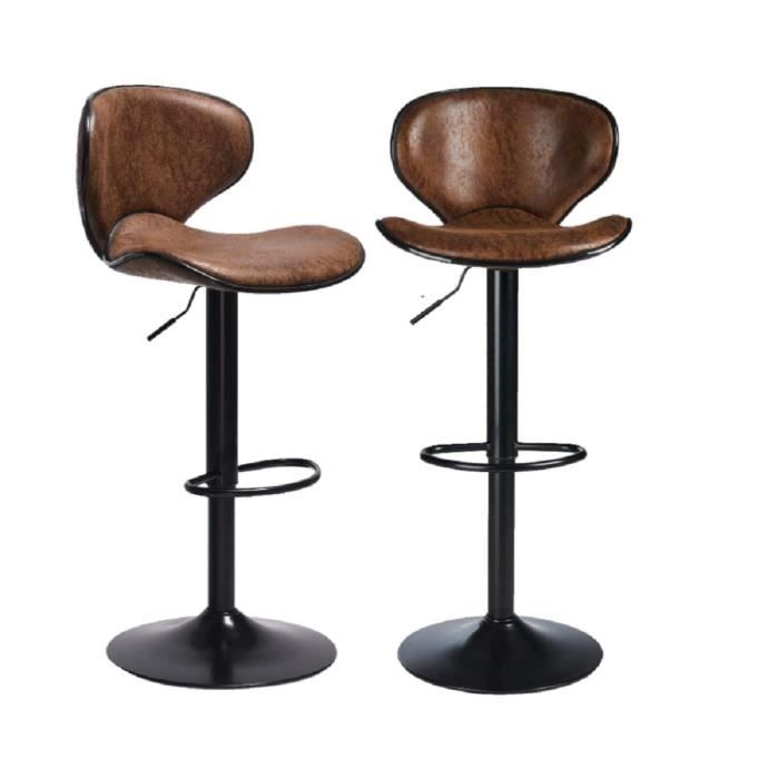 Tabourets de bar à papillon en polyester style industriel - QUIIENCLEE - Lot de 2 - Brun