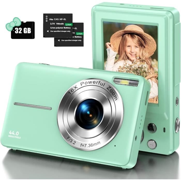 Milgeo Appareil Photo Enfant 1080P – Double Objectif 2,0″ – Carte 32 Go – Coque Silicone Rose – Jeux Et Filtres