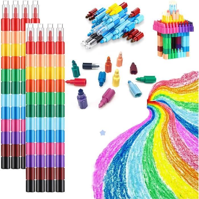 24 Pièces Crayons De Cire Empilables,Crayons Bloc Construction,Crayon