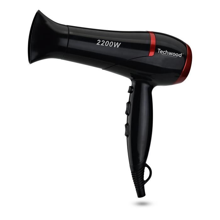 TECHWOOD TCO6075 Sèche-cheveux Professionnel + 3 brosses - Noir et Rouge