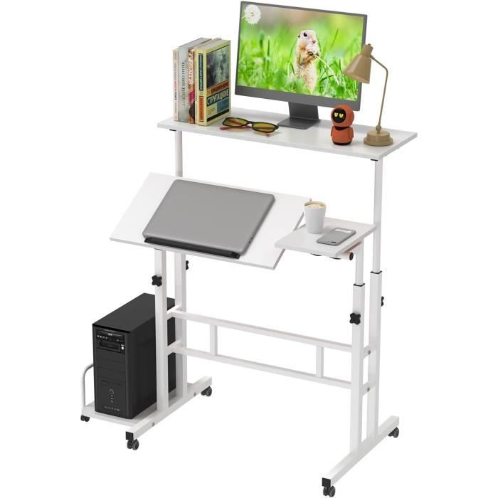 Table De Lit Roulante Réglable - Bureau Portable Pour Ordinateur - Hauteur 65-95 Cm, Longueur 115-210 Cm - Blanc, Noir, Bois - 2
