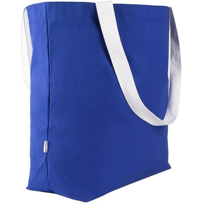Sac De Courses En Coton Avec Fermeture éclair - Lot De 2 Sacs Grands Formats - Uni, Personnalisable - Idéal Shopping, Travail, Voyage, Rangement - 11