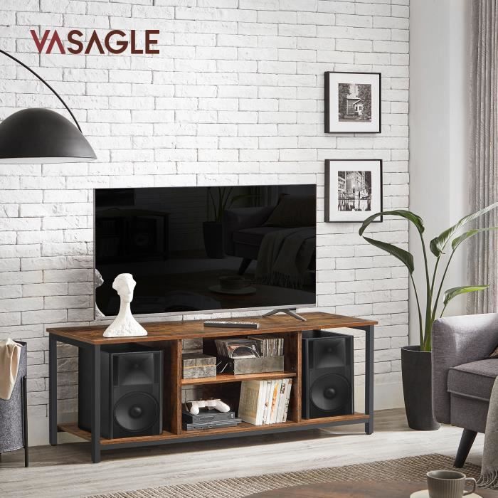 vasagle meuble tv pour tv jusqu’à 55 pouces, support télévision, style industriel, marron rustique et noir
