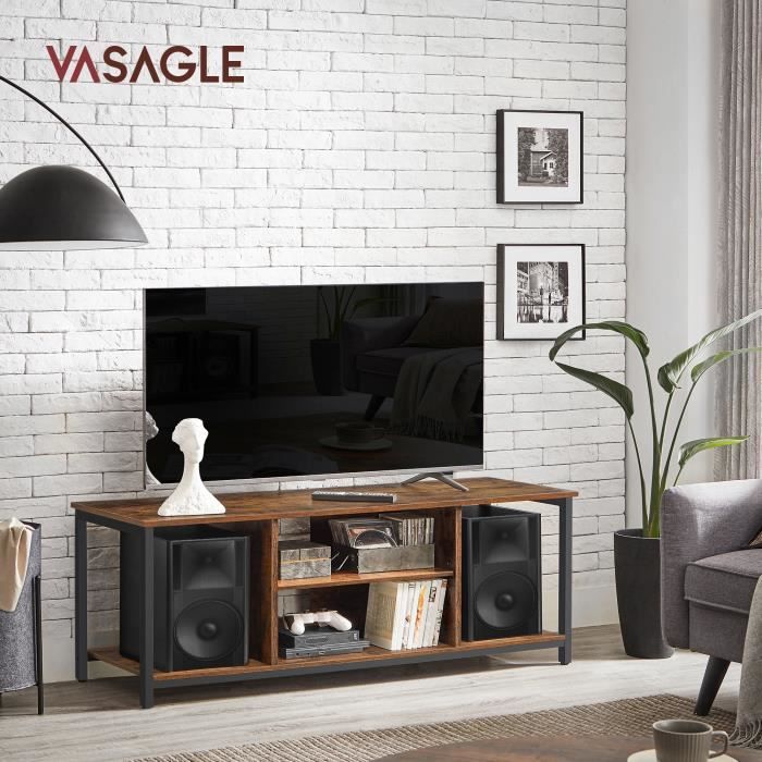 VASAGLE Meuble TV pour TV Jusqu’à 55 Pouces Support Télévision Style Industriel Marron Rustique et Noir