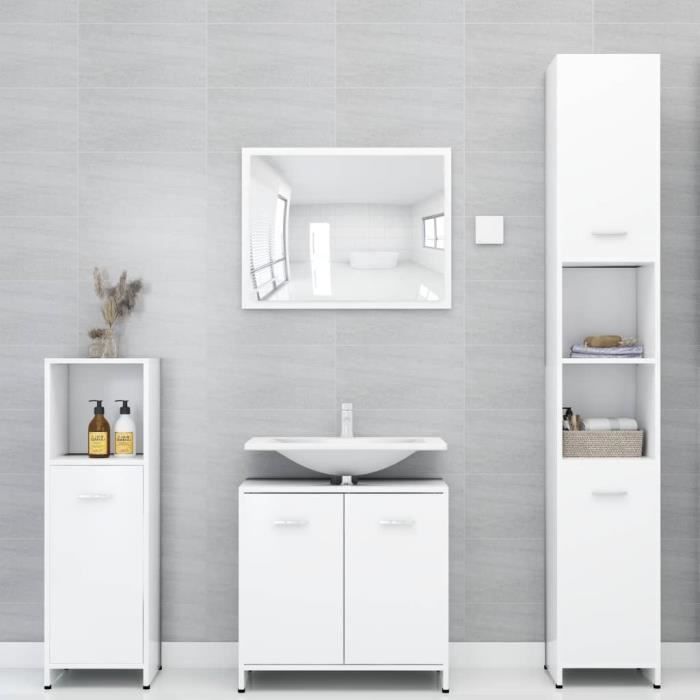 vidaXL Ensemble de meubles de salle de bain 4 pcs Blanc Aggloméré