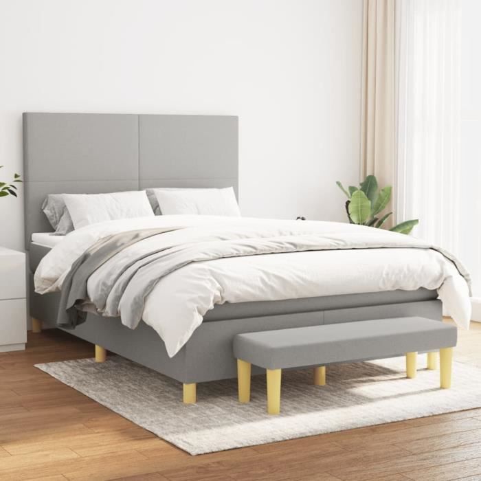 vidaXL Sommier à lattes de lit avec matelas Gris clair 140x200cm Tissu 3136997