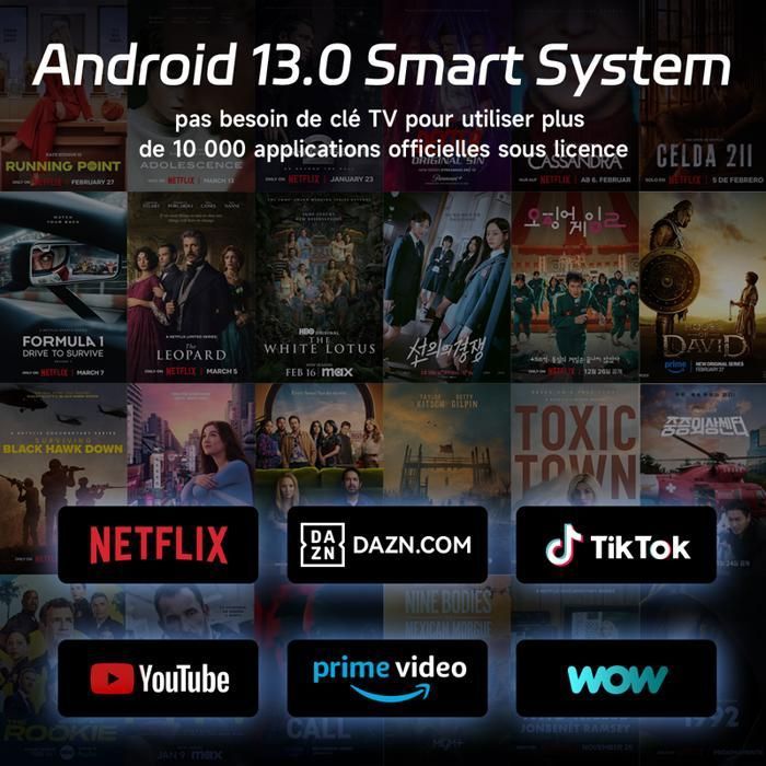 Vidéoprojecteur 4K Netflix Intégré - 1000 ANSI - WiFi Bluetooth - Autofocus - Pour PS5, PC, Films - Home Cinéma Intelligent