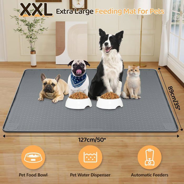 Tapis de nourriture pour chien XXL127x89cmEn silicone avec bord — free download