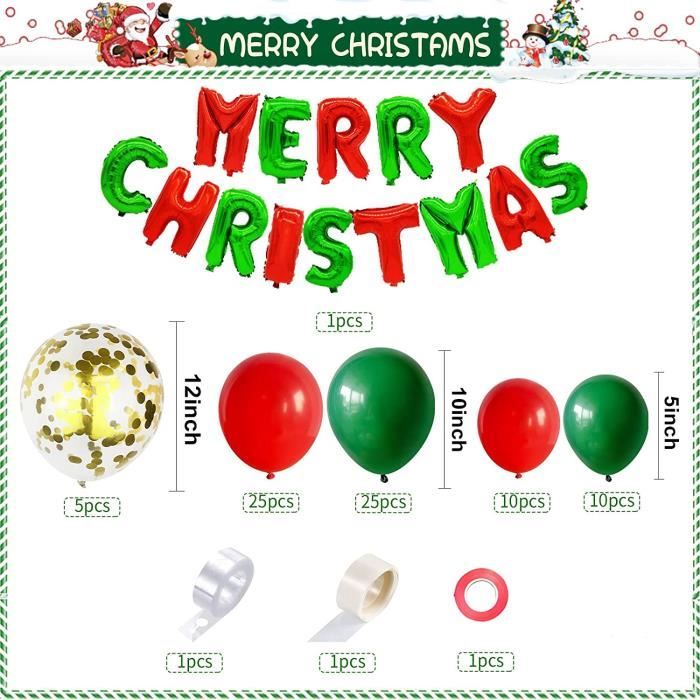 Rouge Vert Arche Ballon Deco Noel, 79 Pcs Arche De Ballons de Noël Avec  Ballon Confettis