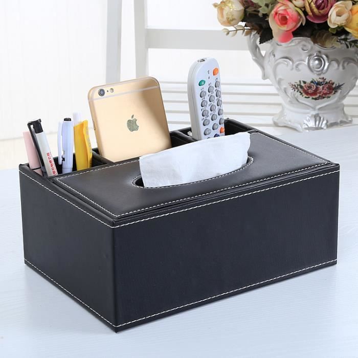 Boîte à Mouchoirs Design 2 Compartiments - Range Télécommande Et Objets - Blanc 21,8x19cm - Salon Cuisine Bureau