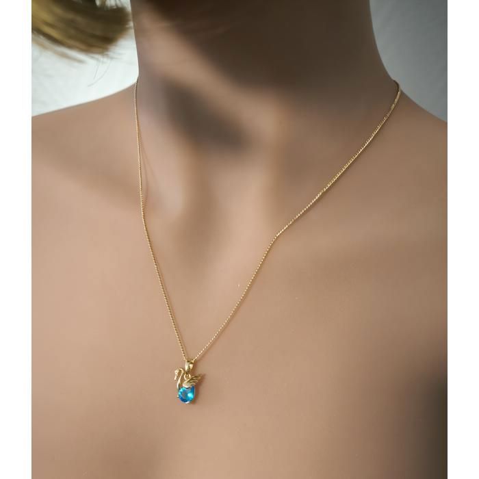 Collier Pendentif Cygne - Cristaux Bleus - Chaîne Plaqué Or Longue