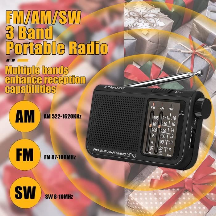 LIWI-V117 Radio Portable, Poste Radio FM AM SW, a Pile, Vintage Transistor,  Antenne, Prise Casque, Survie, Salle De Bain, Cuis[321] - Cdiscount TV Son  Photo