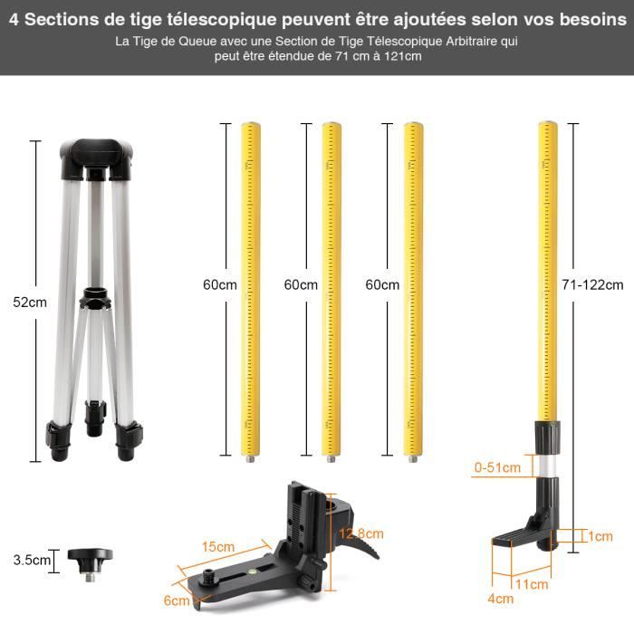 Huepar Tige Trépied Télescopique 10Pieds/3,0M Pôle Montage Laser Pour Niveau  Laser,Support Filetage 1/4-20&Adaptateur - Cdiscount Bricolage