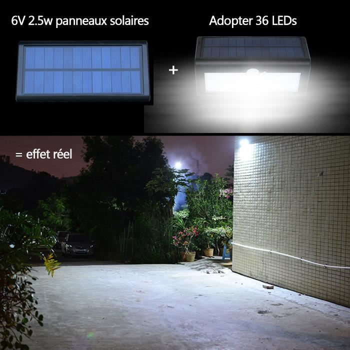 Lampe solaire extérieur 46 LED 800 Lumen Lumière Blanc avec PIR Détecteur  de mouvement mural étanche et sans fil Jardin Lumière de - Cdiscount Maison