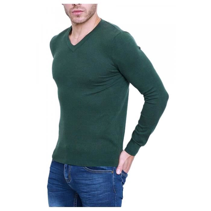 Pull col V Vert Homme