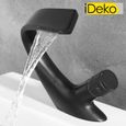 iDeko® Robinet de lavabo mitigeur salle de bain Mono cascade Nouveau collection en laiton Noir cartouche céramique-2