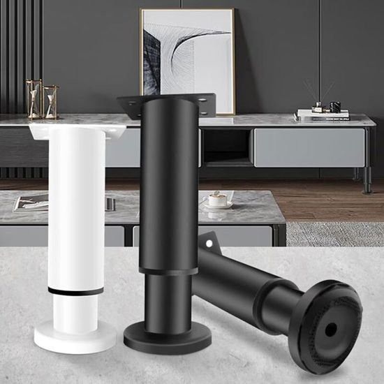 Pied Meuble 4 Pièces Pied Réglable 180-330mm, Reglable, Pied Reglable Pour Meuble, Pied De Meuble Reglable Métal Noir, Pied De Table, Rond Pied De Table Reglable Pour Meubles TV, Canapé, Table Patin