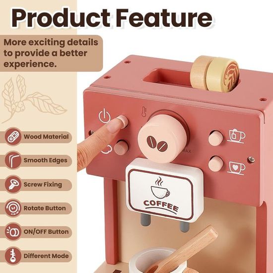 Cafetiere Enfant Bois Garçon Fille 3 Ans Accessoire Dinettes Cuisine Machine à Café Jouet Cuisine Enfant - Jeux - Jouets