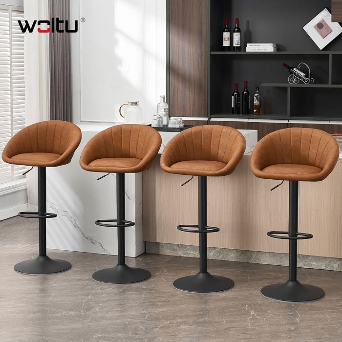 Lot De 2 Tabourets De Bar Avec Dossier WOLTU - Chaise Velours Pieds Métal Ergonomique Noir Pour Cuisine Et Salon