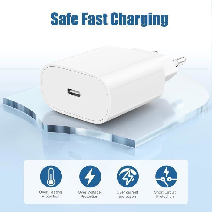 Prise Chargeur Type C Rapide Compatible avec iPhone 17 16 16e 15 14 13 12 11 Pro Max/Plus/Air, 25W Embout Adaptateur Secteur pour Apple Bloc Fast Charge USB-C
