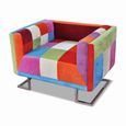 Fauteuil Chaise- Scandinave salon contemporain cube avec design de patchwork Chrome Tissu-3