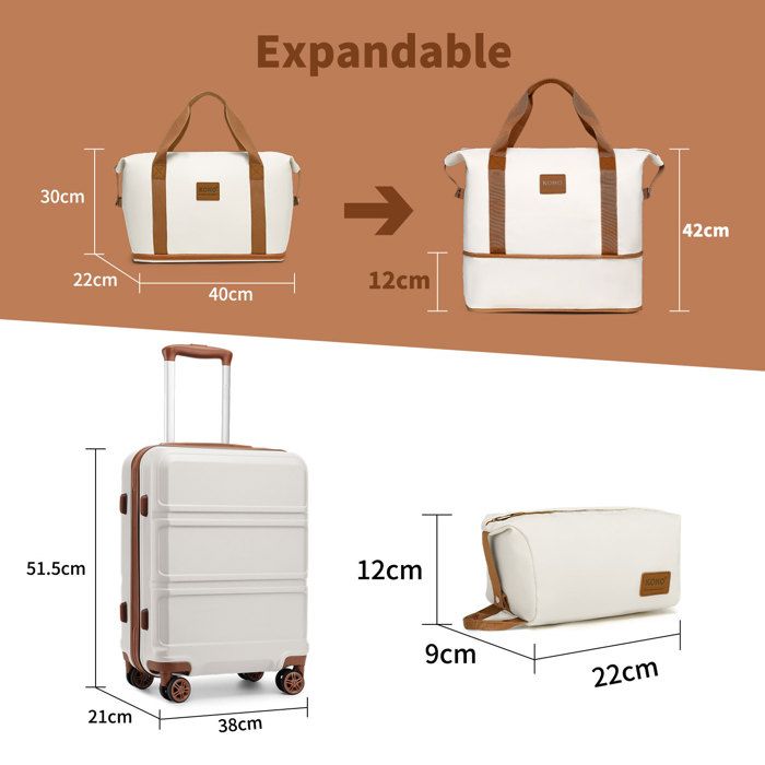 Kono Set de 3 Valises de Voyage Rigide Bagage Cabine 51.5x38x21cm ...