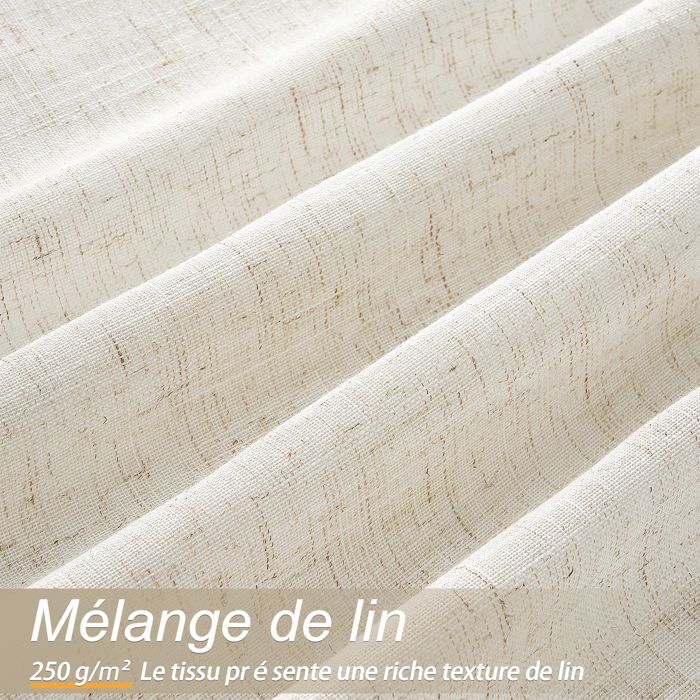 Rideaux Voilage Beige Lin 140x225cm - 2 Panneaux - Translucide - Style Bohème - Oeillets - Pour Salon/Chambre
