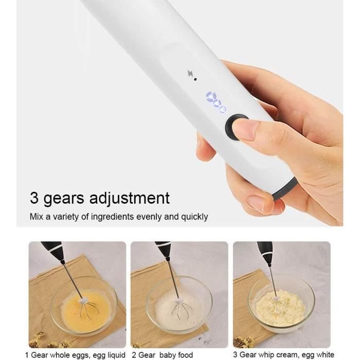 SANON Mousseur à lait électrique portable avec trois fouets, mousseur à lait électrique rechargeable par USB avec 3 vitesses