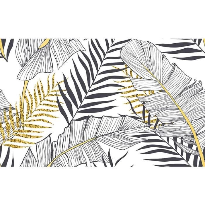 Papier Peint Autocollant 3D Motif Feuilles D'or - Réf. Q11803 - Décoration Murale Moderne, Neuf