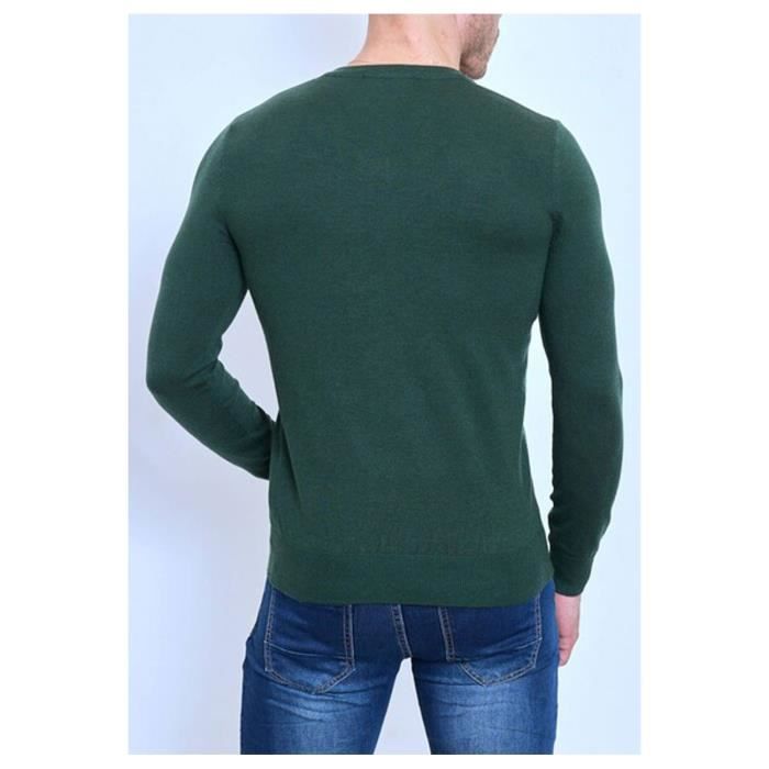 Pull col V Vert Homme Vert Cdiscount Pret a Porter