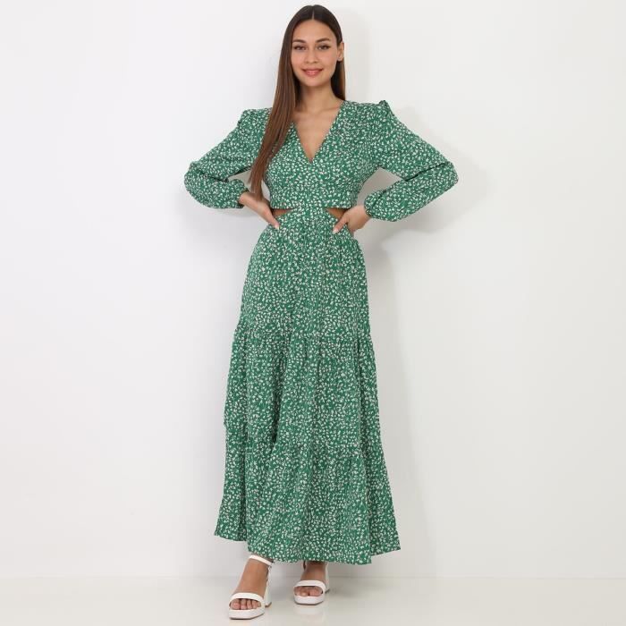 Robe verte fleurie longue clearance