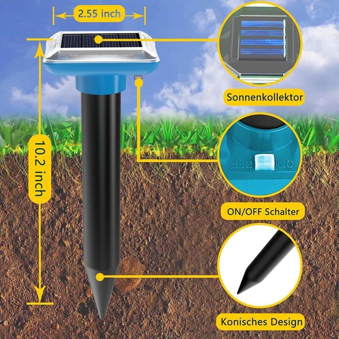 YiTePeDo Répulsif à Taupes Solaire - 6X Répulsif Ultrason