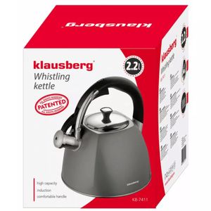 Bouilloire Sifflante Klausberg 2L Acier Inoxydable Marbré Noir Mat - Compatible Induction
