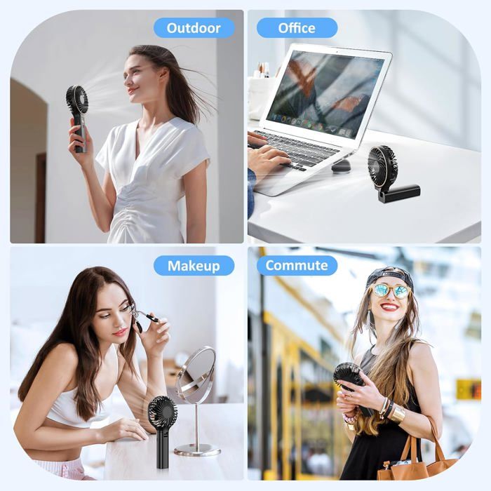 Mini Ventilateur Portable Rechargeable USB 5 En 1, à Suspendre Au Cou 3 Vitesses Reglables Blanc 96585227