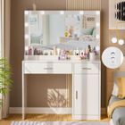 Coiffeuse Miroir et LED - HOMDOX - Coiffeuse avec Prise de Courant - Coiffeuse Blanche Meuble avec 2 tiroirs et Armire - Blanc