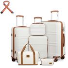 Kono Set de 6 Valises de Voyage Rigide Bagage Cabine (24/51/65/75cm) avec Serrure TSA+Vanity Case + Sac de Voyage 40x30x20cm, Crème